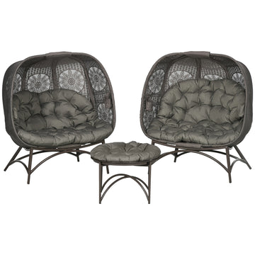 Wicker garden chair set - 3 pcs with table and cushions