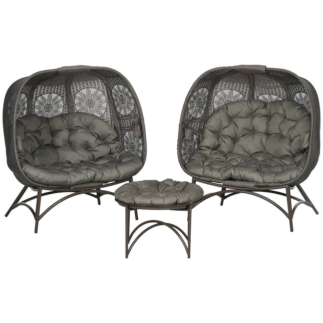 Wicker garden chair set - 3 pcs with table and cushions