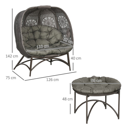 Wicker garden chair set - 3 pcs with table and cushions