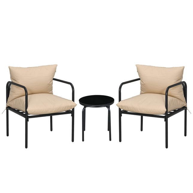 Garden Bistro Set: 3-piece steel furniture with cushions