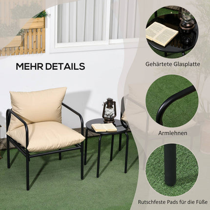 Garden Bistro Set: 3-piece steel furniture with cushions