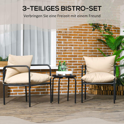 Garden Bistro Set: 3-piece steel furniture with cushions