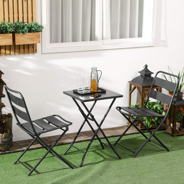 Garden Bistro Set - 1 table and 2 chairs, steel, black