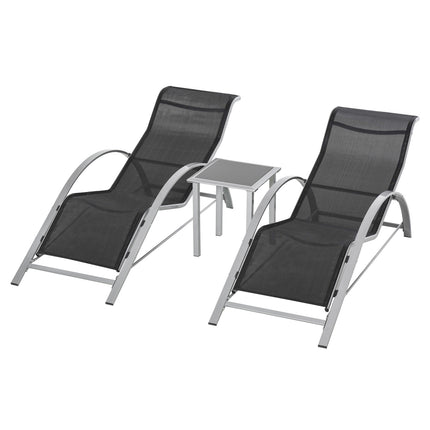 Outdoor Metal Mesh Black Garden Furniture Set - 2 Armchairs, Table