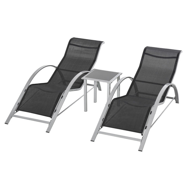 Outdoor Metal Mesh Black Garden Furniture Set - 2 Armchairs, Table
