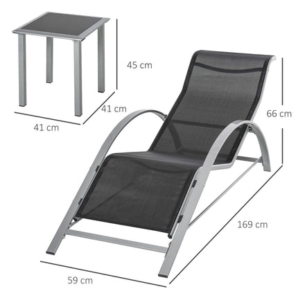 Outdoor Metal Mesh Black Garden Furniture Set - 2 Armchairs, Table