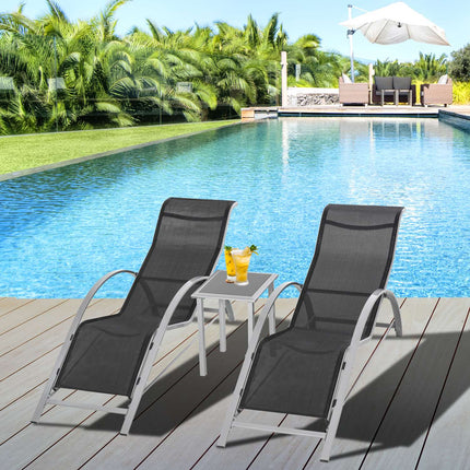 Outdoor Metal Mesh Black Garden Furniture Set - 2 Armchairs, Table