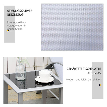 Garden chair set with table - metal mesh, 3 pcs, grey
