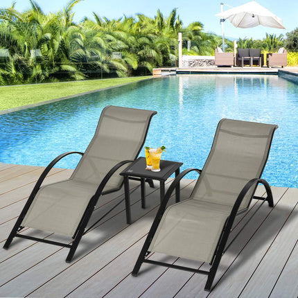Garden chair in metal mesh - 2 sun loungers, 1 table, gray