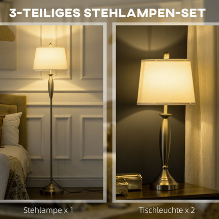 Floor & table lamp set, Silver & White, E27, 3-piece