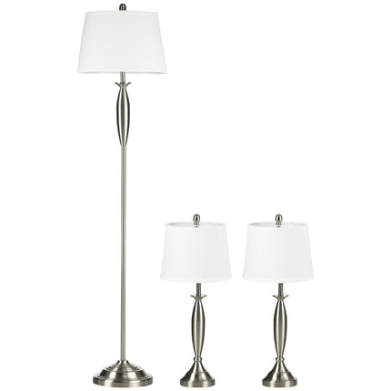 Floor & table lamp set, Silver & White, E27, 3-piece