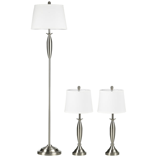 Floor & table lamp set, Silver & White, E27, 3-piece