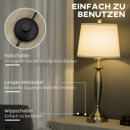 Floor & table lamp set, Silver & White, E27, 3-piece