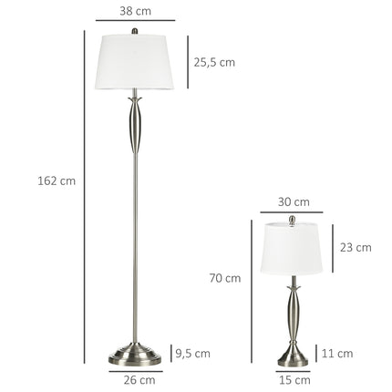 Floor & table lamp set, Silver & White, E27, 3-piece