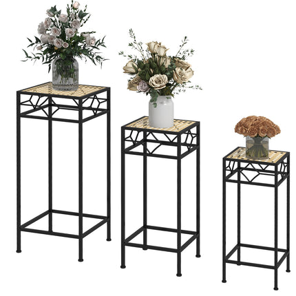 Stackable plant stand in metal, rattan look - gold finish