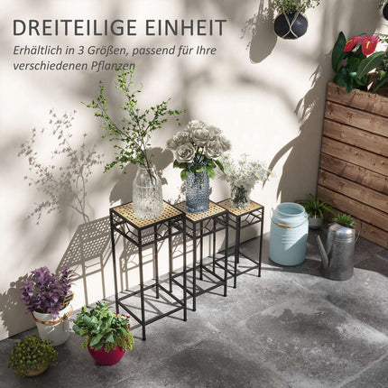Stackable plant stand in metal, rattan look - gold finish