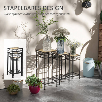 Stackable plant stand in metal, rattan look - gold finish