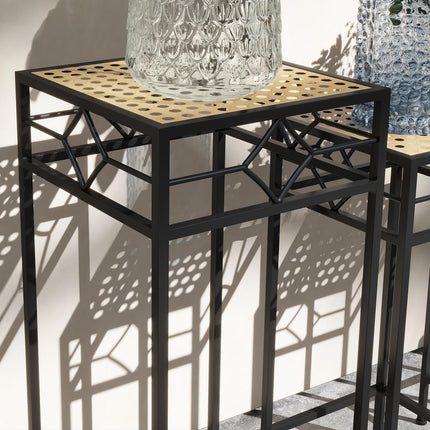 Stackable plant stand in metal, rattan look - gold finish