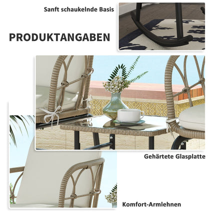 Garden rocking chair set with cushions - 3 pieces