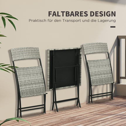 3-piece light gray metal bistro set - folding table and chairs