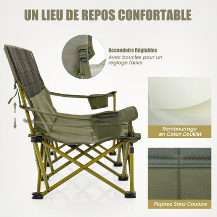 3-Person Folding Camping Chair, Padded, 2 Cup Holders, Green