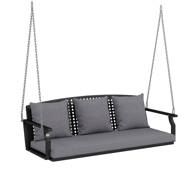 3-Person Outdoor Swing Bench with Cushions, Adjustable Chains