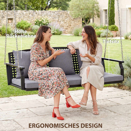 3-Person Outdoor Swing Bench with Cushions, Adjustable Chains