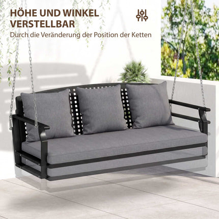 3-Person Outdoor Swing Bench with Cushions, Adjustable Chains