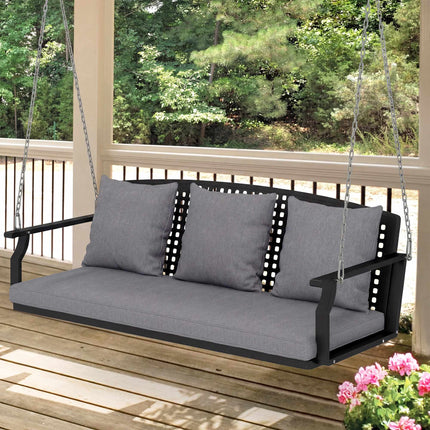 3-Person Outdoor Swing Bench with Cushions, Adjustable Chains