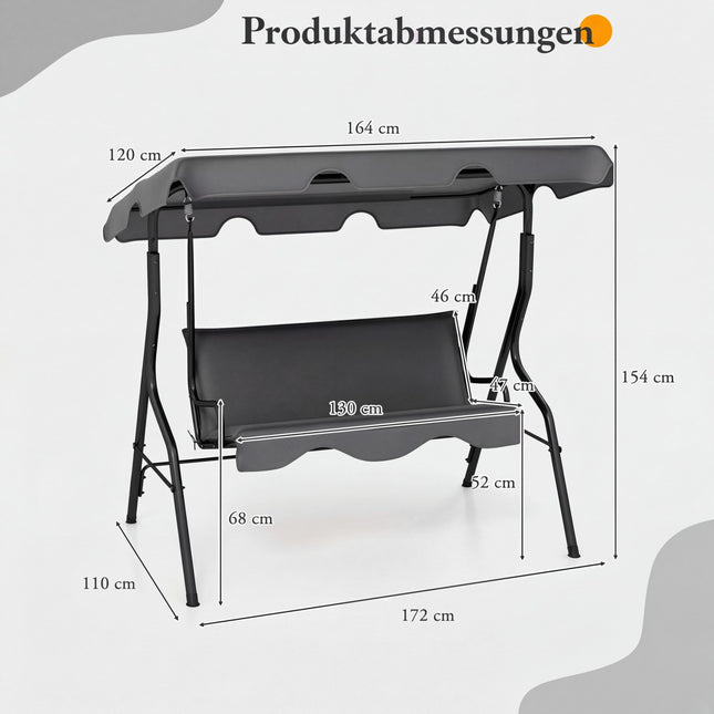 3-Person Outdoor Swing with Adjustable Canopy, Grey