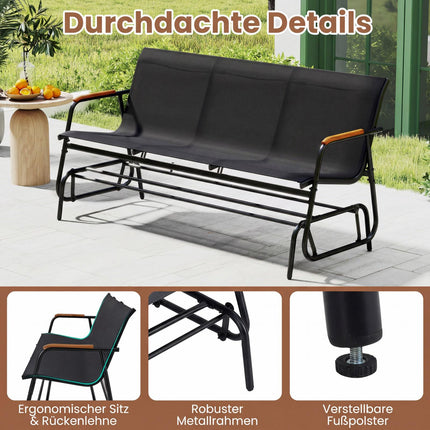 3-Person Patio Swing Bench with Teak Armrests, Black