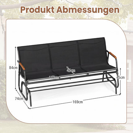 3-Person Patio Swing Bench with Teak Armrests, Black