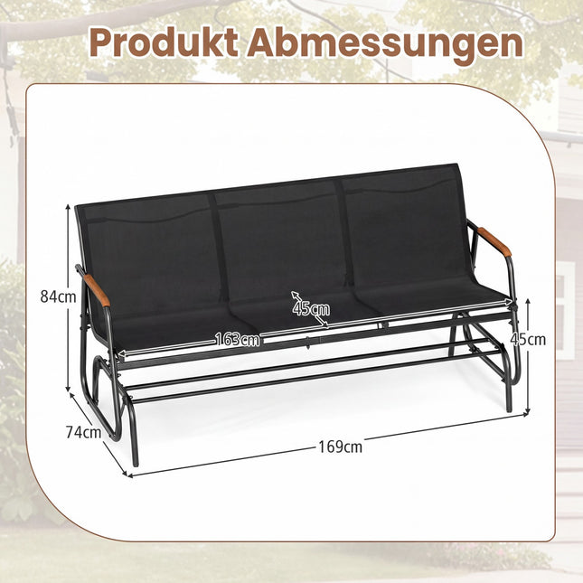3-Person Patio Swing Bench with Teak Armrests, Black