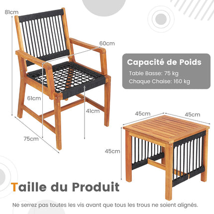 3-Piece Acacia Wood Patio Set, 2 Armchairs, Table