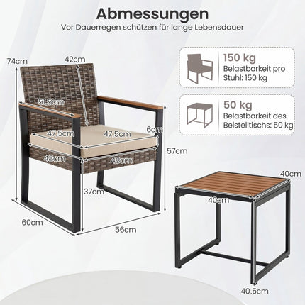 3-Piece Balcony Furniture Set with Cushions and Table