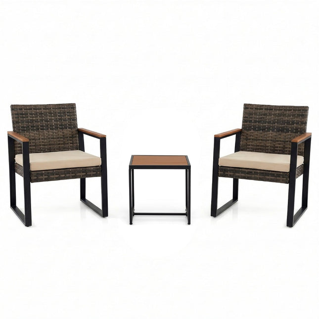 3-Piece Balcony Furniture Set with Cushions and Table