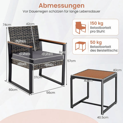 3-Piece Balcony Furniture Set with Cushions and Table