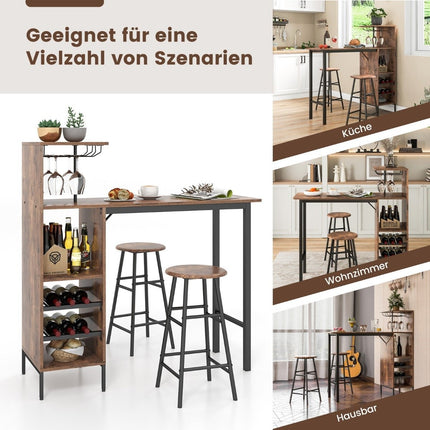 3 Piece Bar Table & Chair Set Industrial Pub Table & Stool Coffee