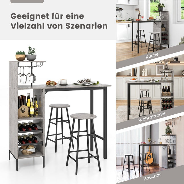 3 Piece Bar Table & Chair Set Industrial Pub Table & Stool Gray
