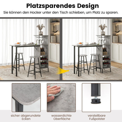 3 Piece Bar Table & Chair Set Industrial Pub Table & Stool Gray