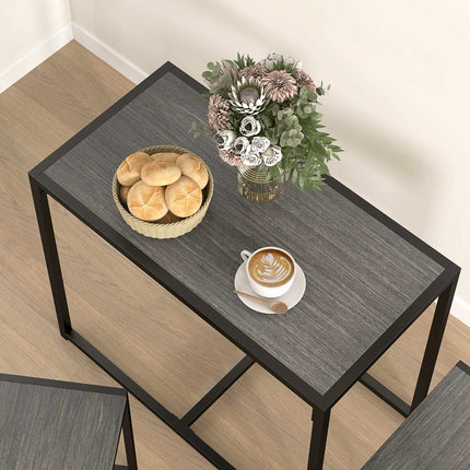 3-Piece Bar Table Set with 2 Chairs, Grey MDF, Steel Frame