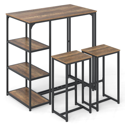 3-Piece Bar Table Set with Stools and Storage Shelves