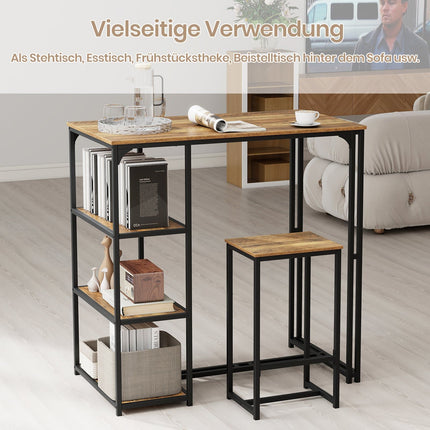 3-Piece Bar Table Set with Stools and Storage Shelves