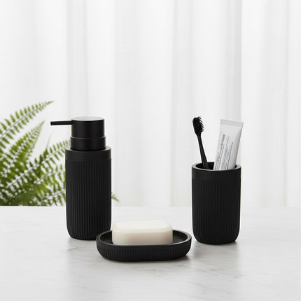3-Piece Bathroom Set, Resin – Toothbrush Holder, Soap Dispenser, Dish