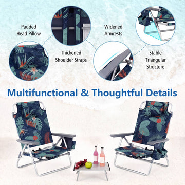 3-Piece Beach Chair and Table Set, Foldable, 5 Positions, Aluminium, Navy Blue
