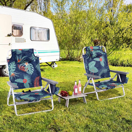 3-Piece Beach Chair and Table Set, Foldable, 5 Positions, Aluminium, Navy Blue
