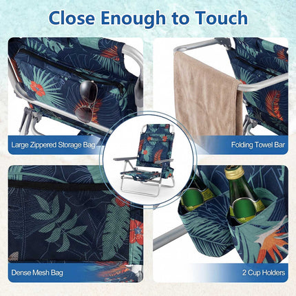 3-Piece Beach Chair and Table Set, Foldable, 5 Positions, Aluminium, Navy Blue