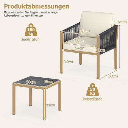 3-Piece Bistro Set with Cushions, Beige, for Balcony & Garden