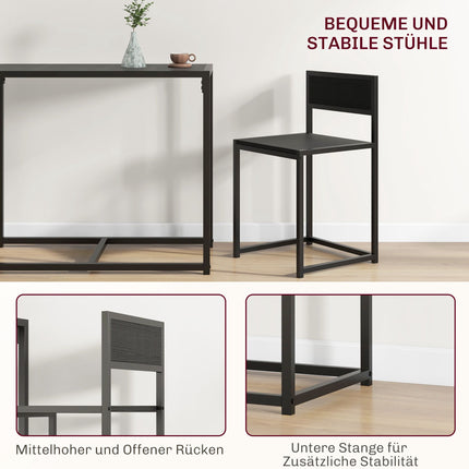 3-Piece Black Bar Table Set with 2 Stools, MDF & Steel