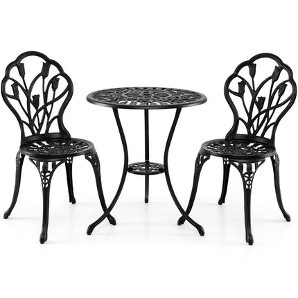 3-Piece Cast Aluminum Bistro Set with Umbrella Hole